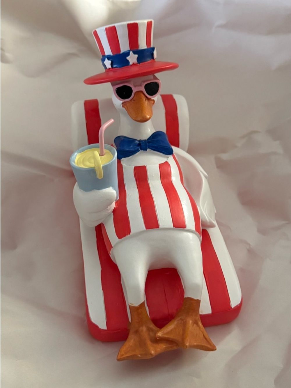 Patriotic Duck Figurine with Sunglasses and Drink